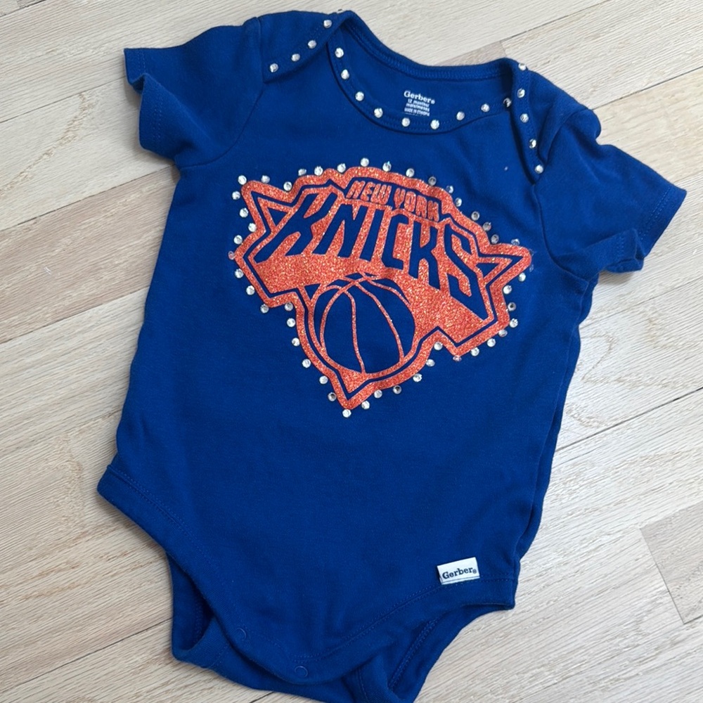 Gerber Blue Baby Onesie with Orange Knicks Logo